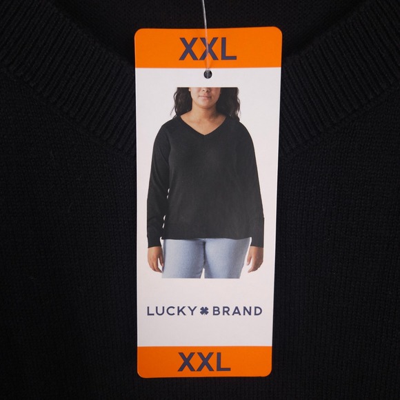 Lucky Brand Sweater Women's XXL Jet Black V-Neck Pullover Cotton Blend Knit NWT - Picture 8 of 9